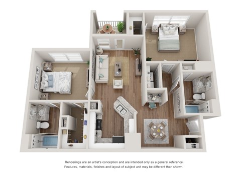 Floor plan for 2 beds, 2 baths, 1186 sqft